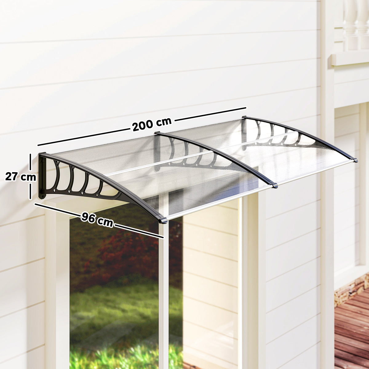 Marquesina Exterior Policarbonato Outsunny 200x96x27 Cm Transparente_2