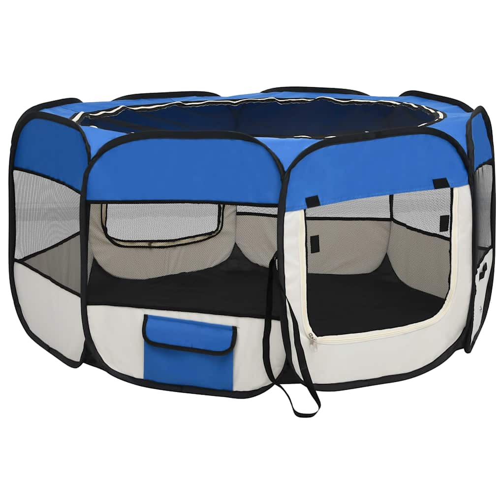 Parque De Perros Plegable Y Bolsa Transporte Azul 125x125x61cm_3