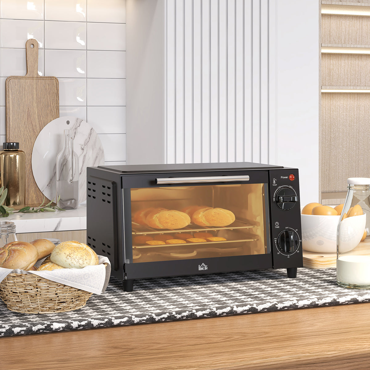 Homcom Mini Horno Eléctrico 9l 50w Con Temperatura Ajustable Temporizador Negro_1