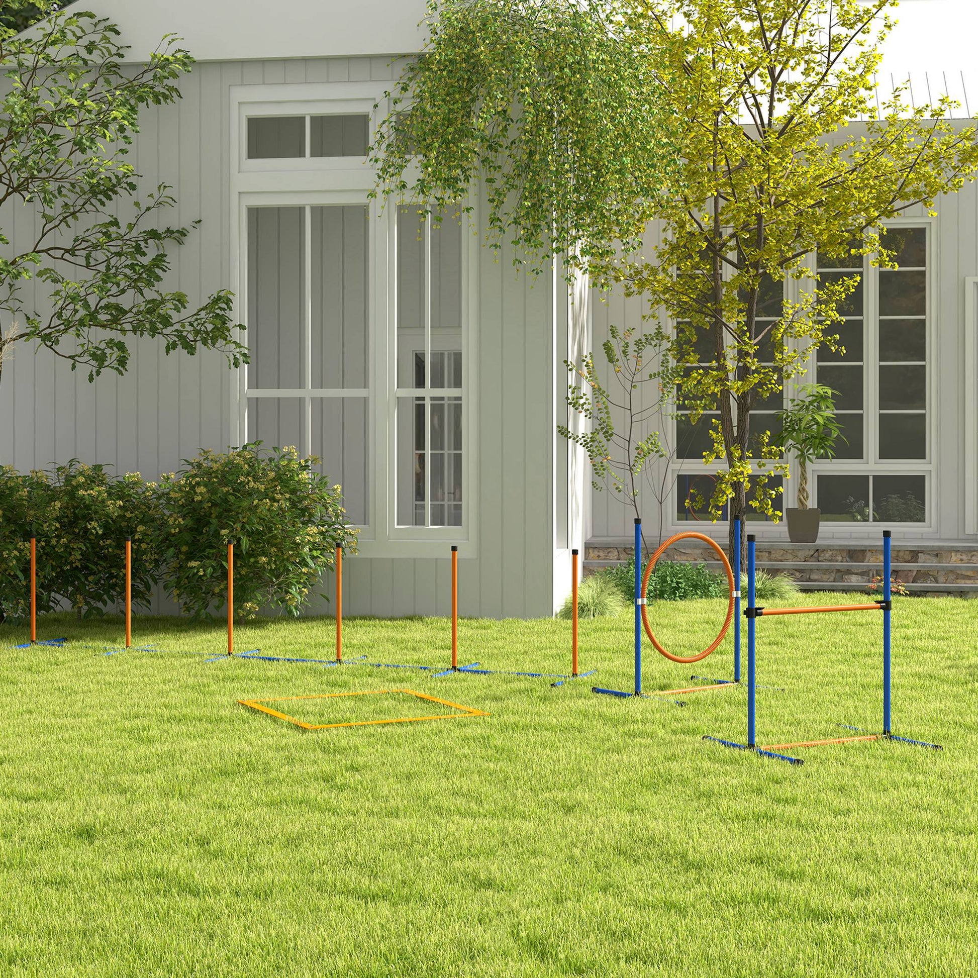 Pawhut Set De Entrenamiento De Agilidad Para Perros De 4 Piezas Naranja Y Azul_1