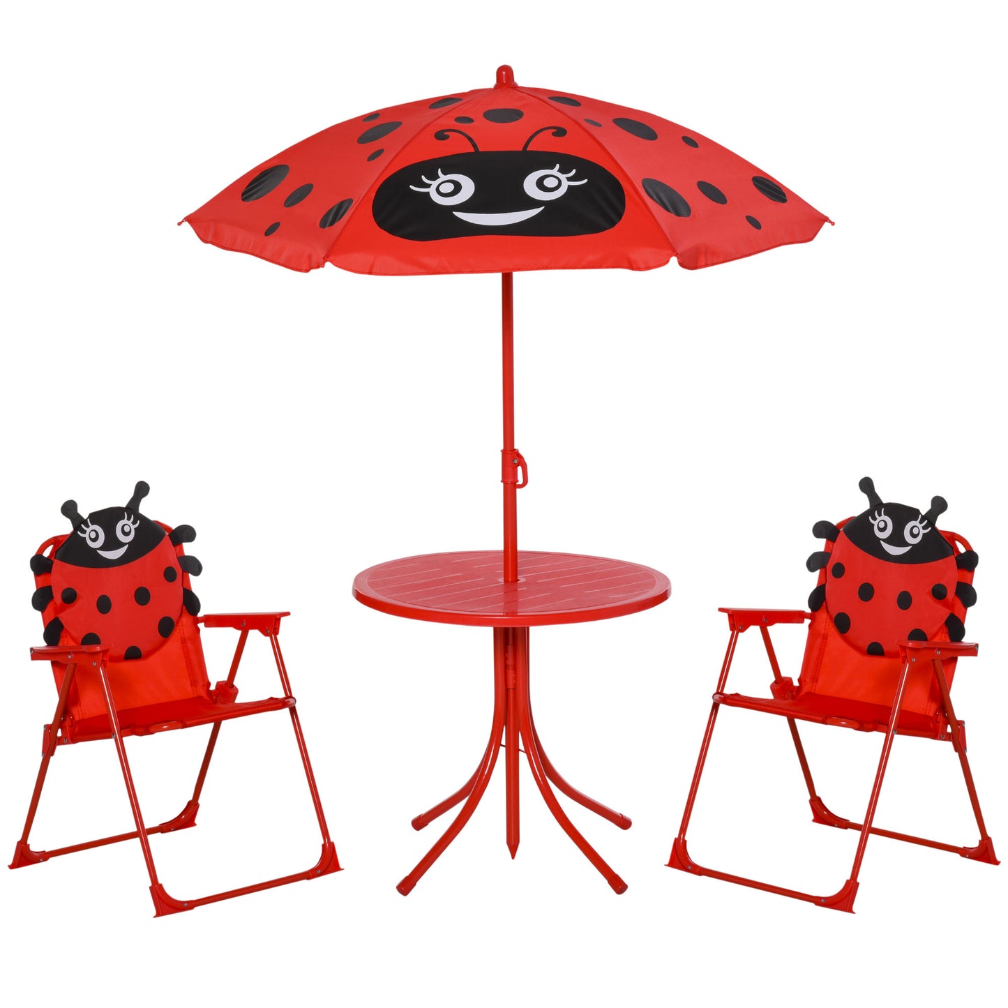 Outsunny Mesa Y Sillas Infantil De Jardín Plegable Con Sombrilla Ajustable Rojo_0