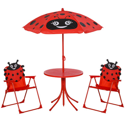 Outsunny Mesa Y Sillas Infantil De Jardín Plegable Con Sombrilla Ajustable Rojo_0
