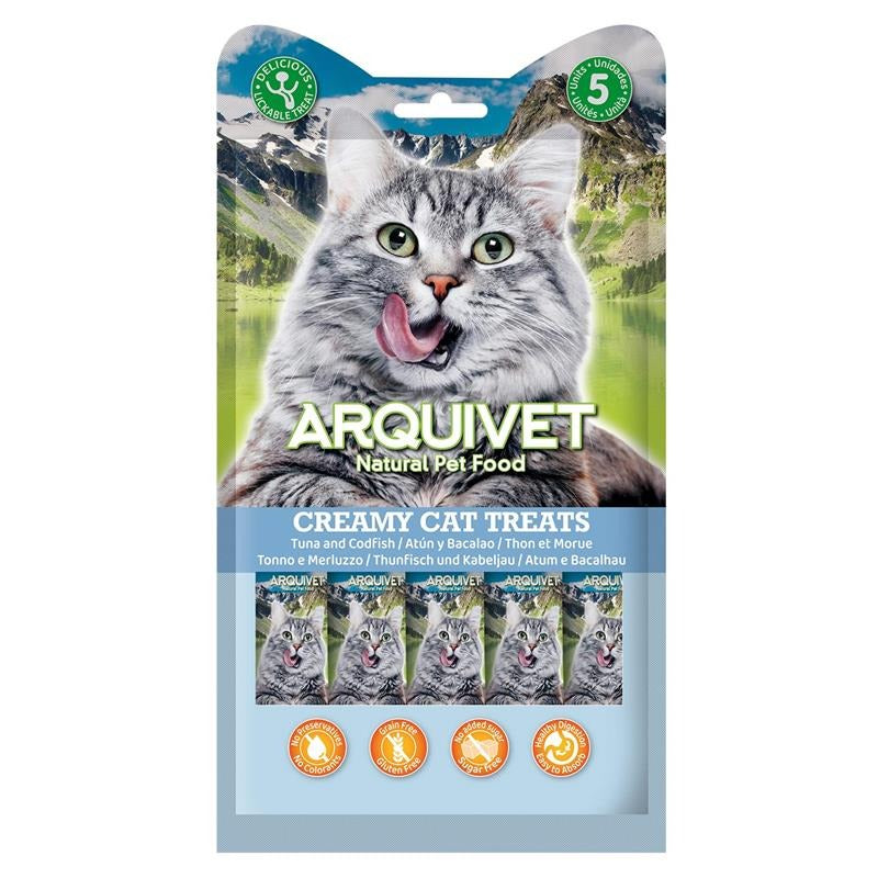 Creamy Cat Treats Snack cremoso de Atún y Bacalao Arquivet 5x14 g