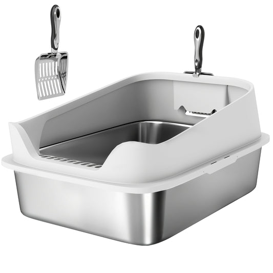 Pawhut Arenero Para Gatos De Acero Inoxidable Xl 60,2x40,2x29,7 Cm Gris_0