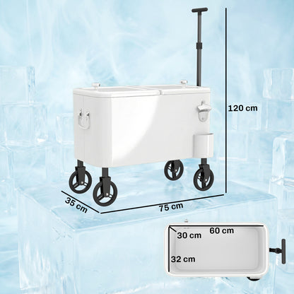 Carrito Nevera Outsunny Acero, Pu Blanco 75x35x120 Cm_2