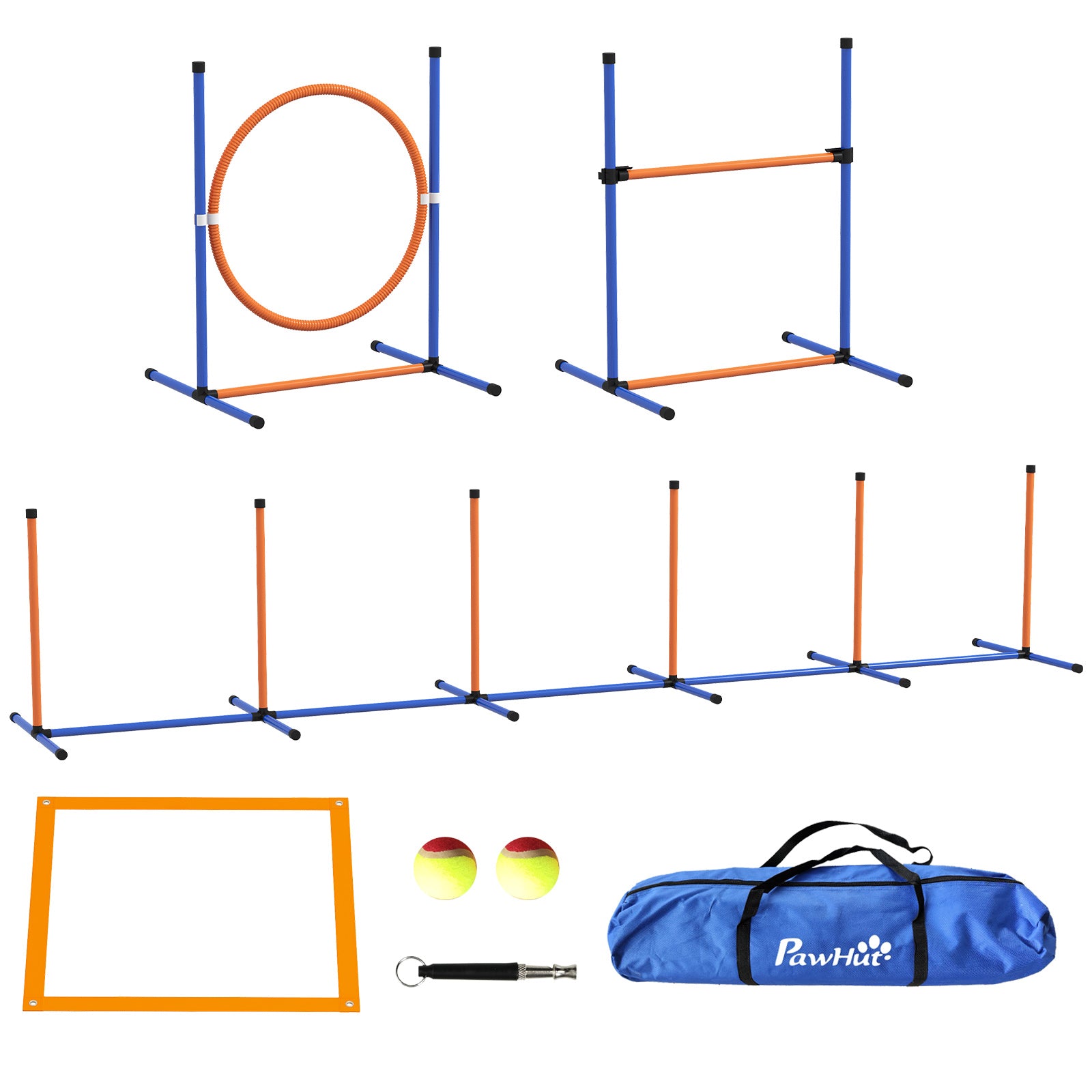 Pawhut Set De Entrenamiento De Agilidad Para Perros De 4 Piezas Naranja Y Azul_0