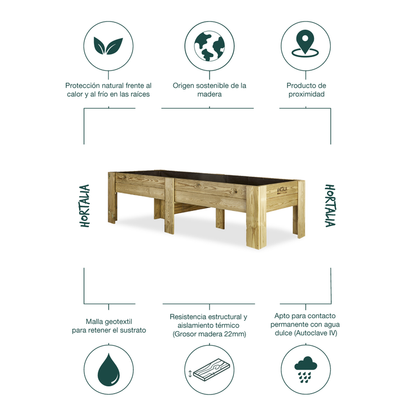 Mesa De Cultivo Elevada Madera Tratada Exterior Hortalia Gardenbrico XXl40 200x80x40 Cm_5