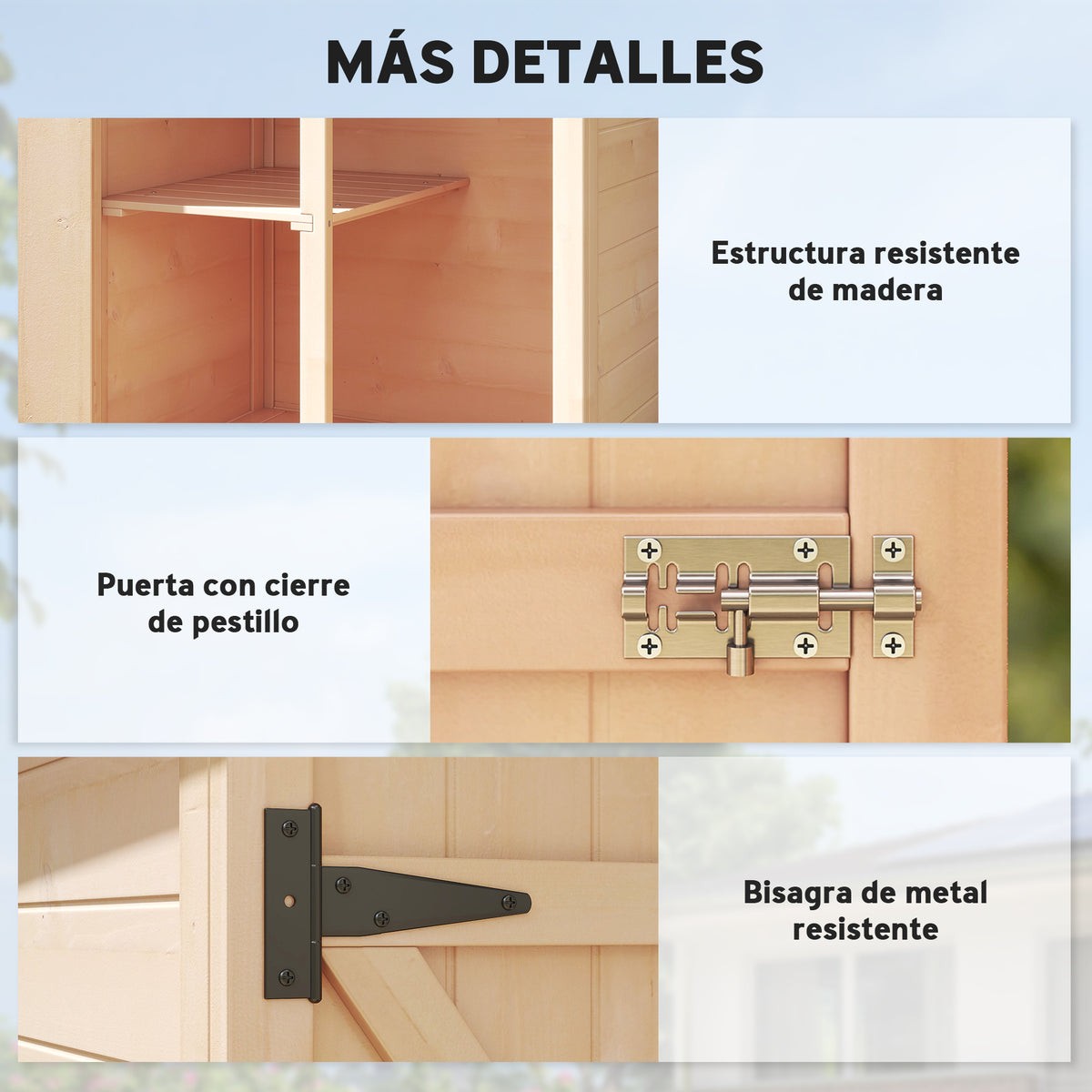 Outsunny Caseta De Jardín De Madera 75x56x115cm Con 3 Estantes Puerta Pestillo_5