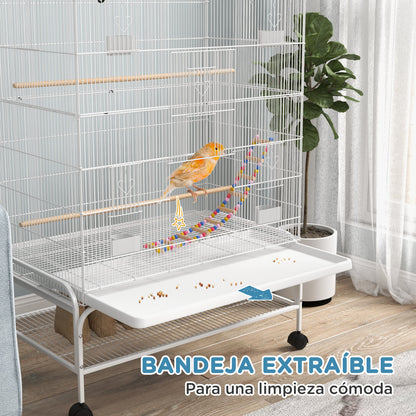 Pawhut Jaula Para Pájaros Con Ruedas Bandeja Extraíble Y Estante Inferior Blanco_5