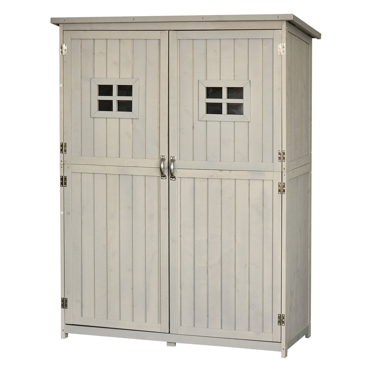 Outsunny Cobertizo De Madera Caseta Jardín Con Estantes 127,5x50x164 Cm Gris_0