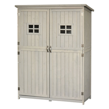 Outsunny Cobertizo De Madera Caseta Jardín Con Estantes 127,5x50x164 Cm Gris_0