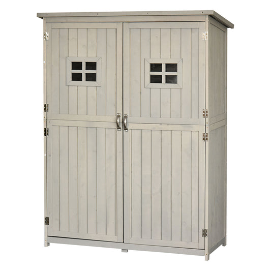 Outsunny Cobertizo De Madera Caseta Jardín Con Estantes 127,5x50x164 Cm Gris_0