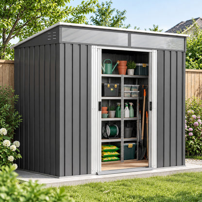 Outsunny Caseta De Jardín 2 M² 195x122x181,5 Cm Con Puerta Corredera Gris_4