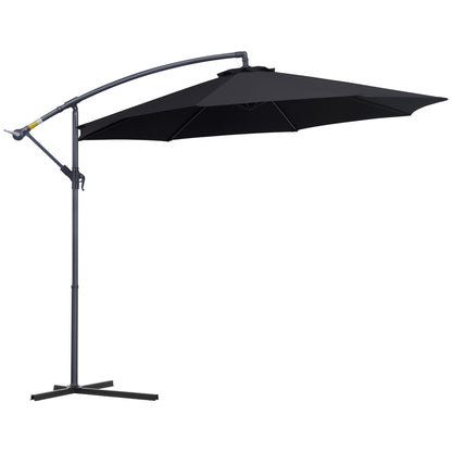 Outsunny Sombrilla De Jardín Ø295x250cm Inclinable Manivela Base Cruzada Negro_0
