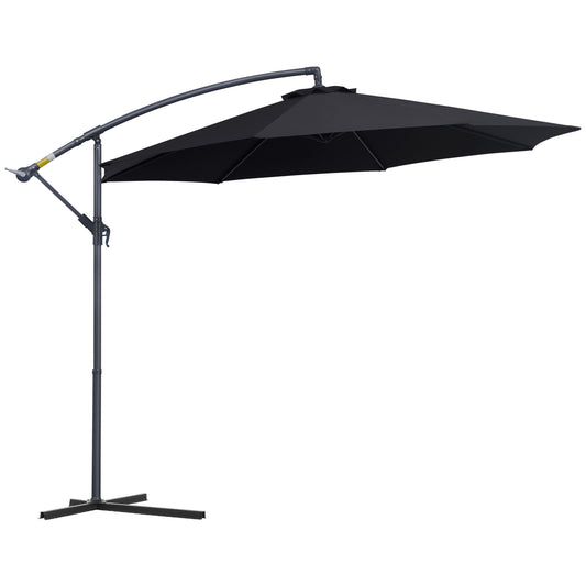Outsunny Sombrilla De Jardín Ø295x250cm Inclinable Manivela Base Cruzada Negro_0