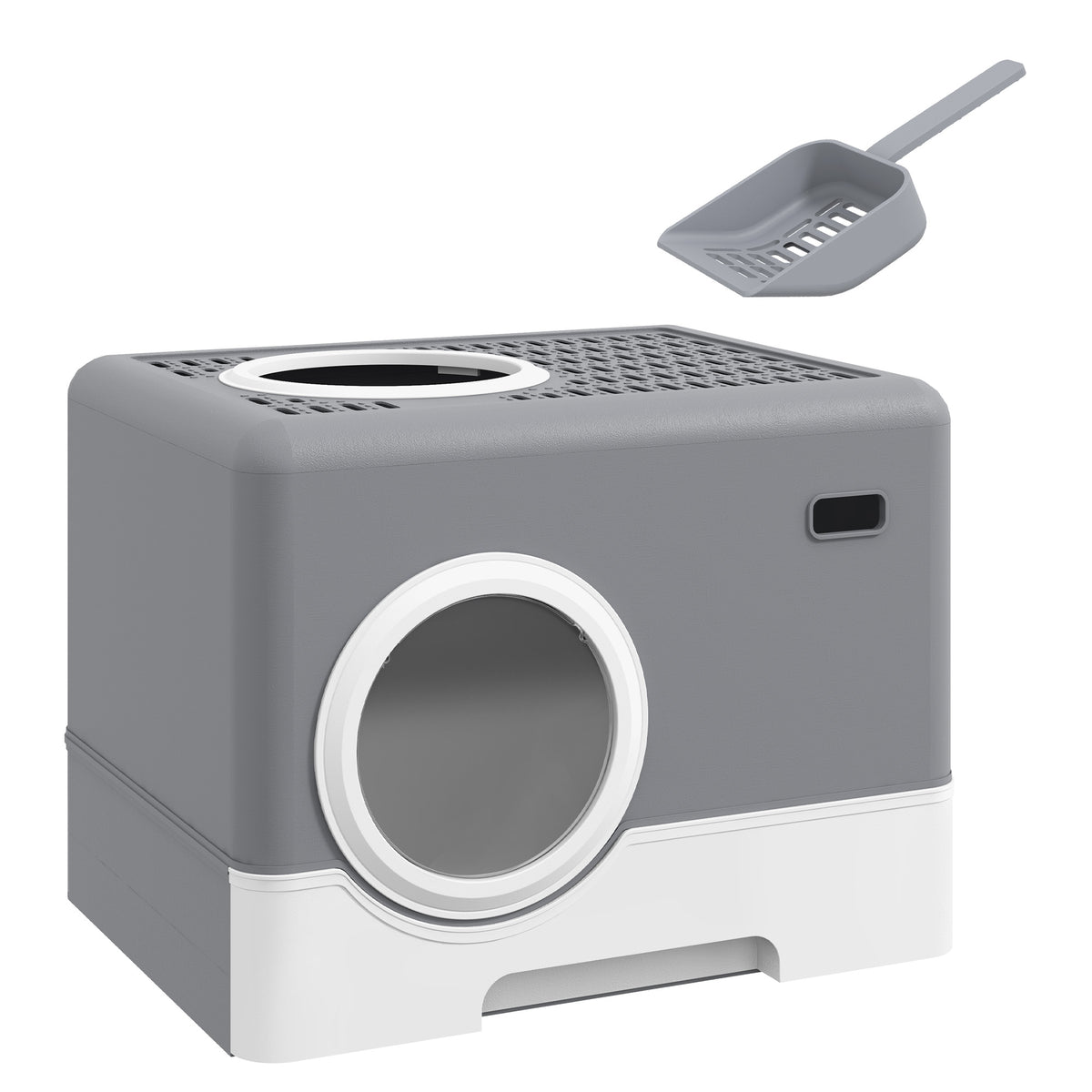 Pawhut Arenero Para Gatos Cubierto Con Bandeja Extraíble Puertas Pala Gris_1