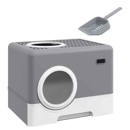 Pawhut Arenero Para Gatos Cubierto Con Bandeja Extraíble Puertas Pala Gris_1
