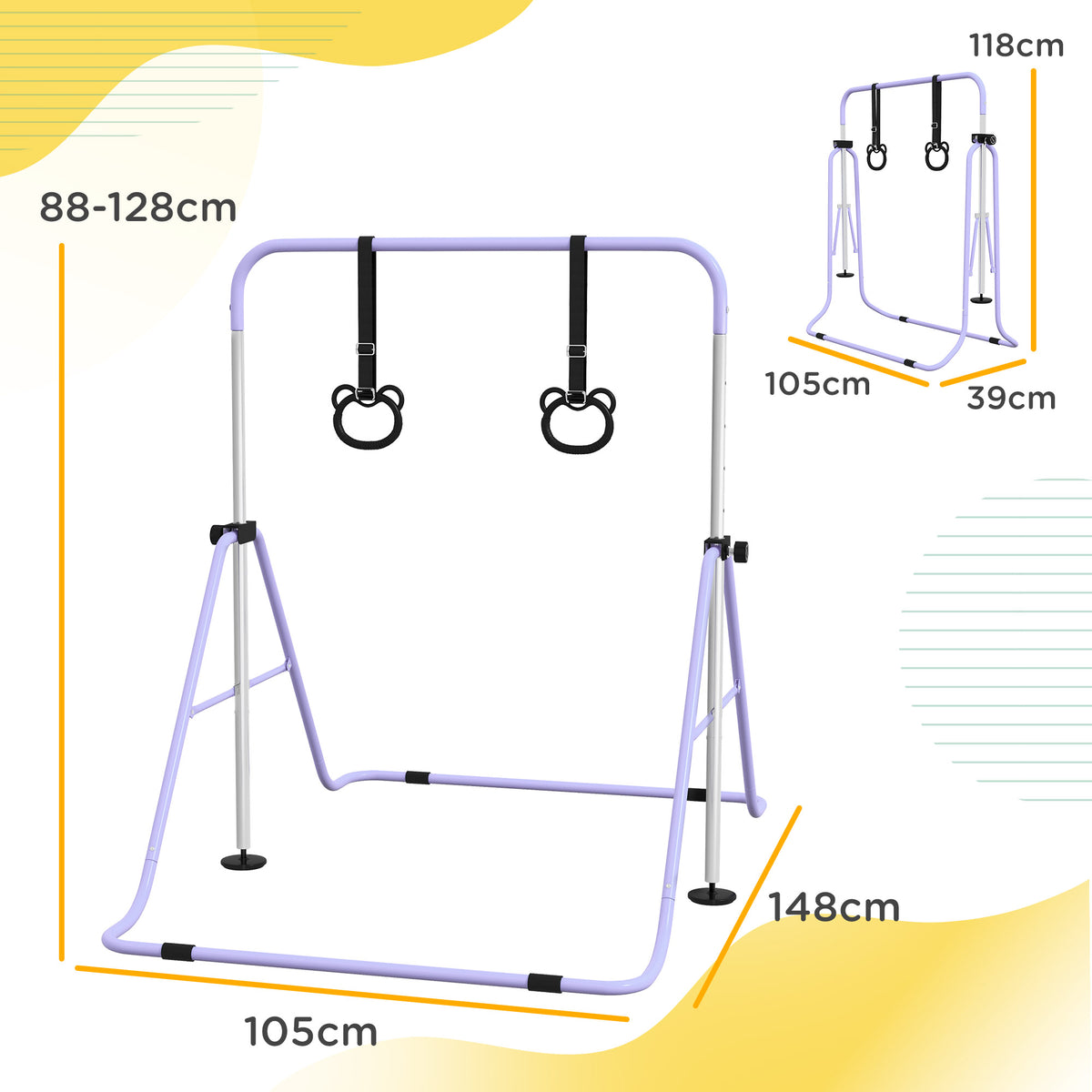 Homcom Barra De Gimnasia Para Niños Con Altura Ajustable En 5 Niveles Y Anillos_2