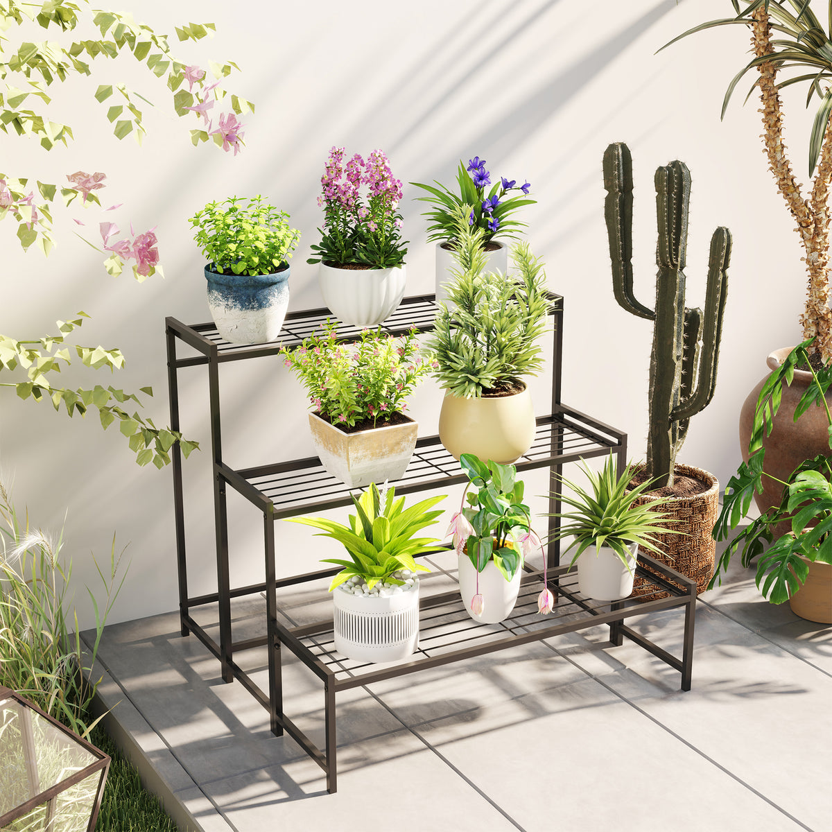 Outsunny Soporte Para Plantas De 3 Niveles Diseño En Escalera 75x70x66 Cm Negro_4