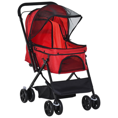 Pawhut Cochecito Para Mascotas Plegable Con Toldo Ajustable 76,5x52x95 Cm Rojo_1