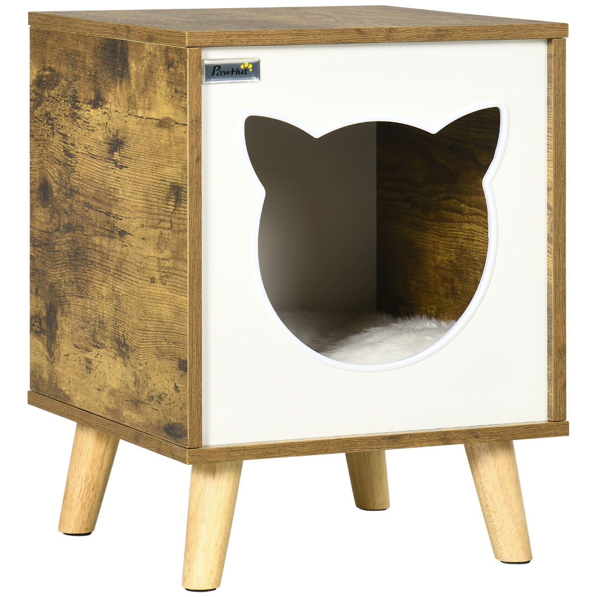 Pawhut Caseta De Madera Para Gatos Con Cojín Lavable Patas Elevadas 34x34x44,5cm_1