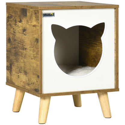 Pawhut Caseta De Madera Para Gatos Con Cojín Lavable Patas Elevadas 34x34x44,5cm_1
