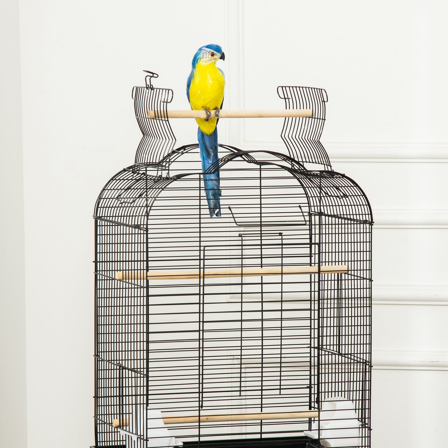 Pawhut Jaula Para Pájaros Con Soporte 4 Ruedas Techo Abrible 2 Comederos Estante_3