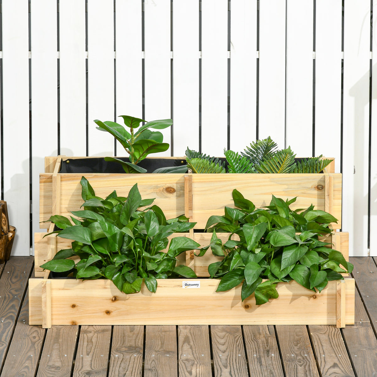 Outsunny Jardinera De Madera Con Diseño De Escalera 93x93x35 Cm Natural_3