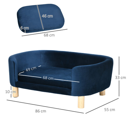 Pawhut Sofá Para Perros Pequeños Con Patas De Madera 86x55x33 Cm Azul_2