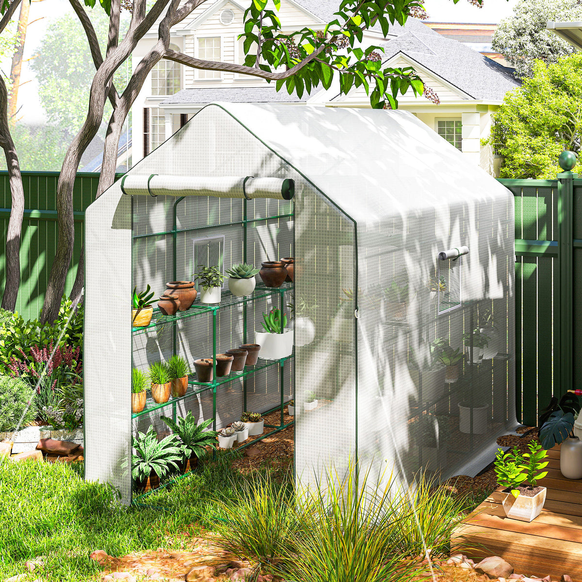 Outsunny Invernadero De Exterior Con 1 Estantes Puerta Enrollable 140x213x190 Cm_1
