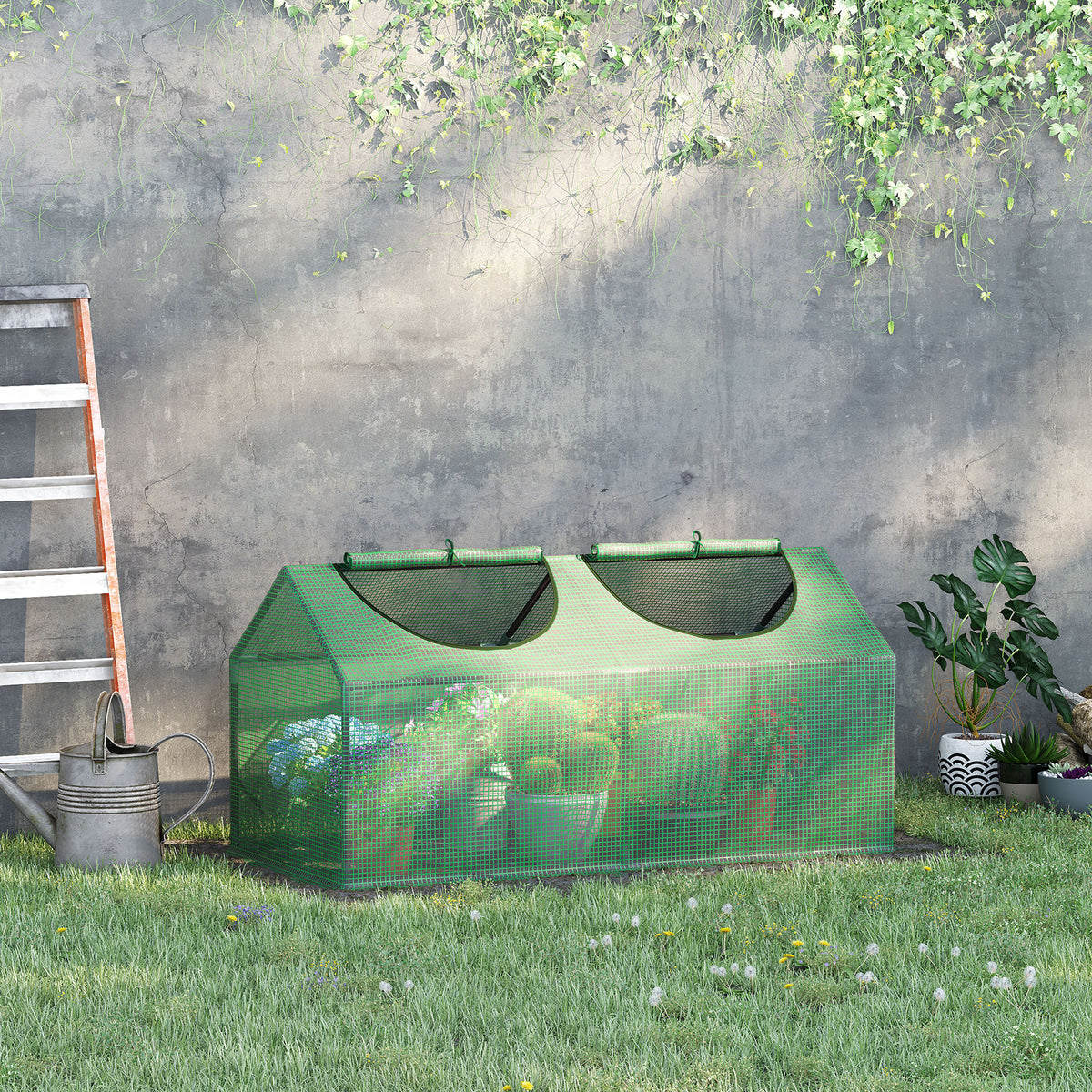 Outsunny Invernadero De Terraza 120x60x60 Cm Acero Con 2 Ventanas Verde_1