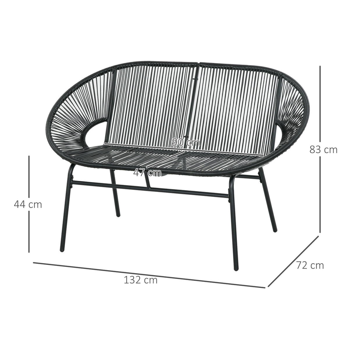 Silla De Ratán Outsunny Acero, Pe Negro 132x72x83 Cm_2