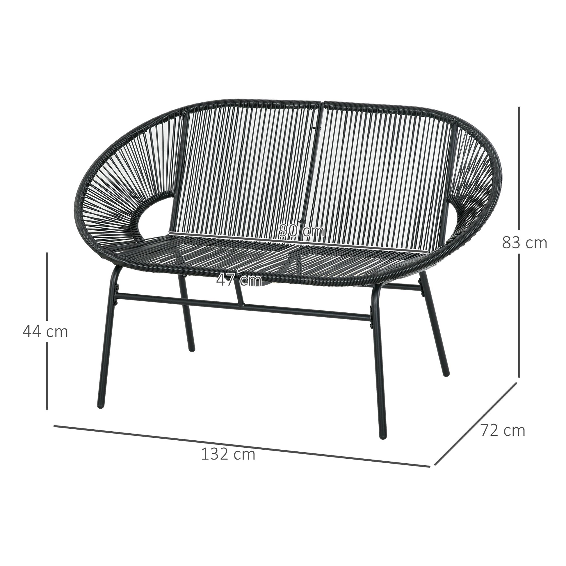 Outsunny Silla Acapulco De 2 Plazas Con Reposabrazos Cojines 132x72x83 Cm Negro_2