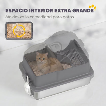 Pawhut Arenero Para Gatos Cubierto Extragrande Con Bandeja De Acero Inoxidable_4