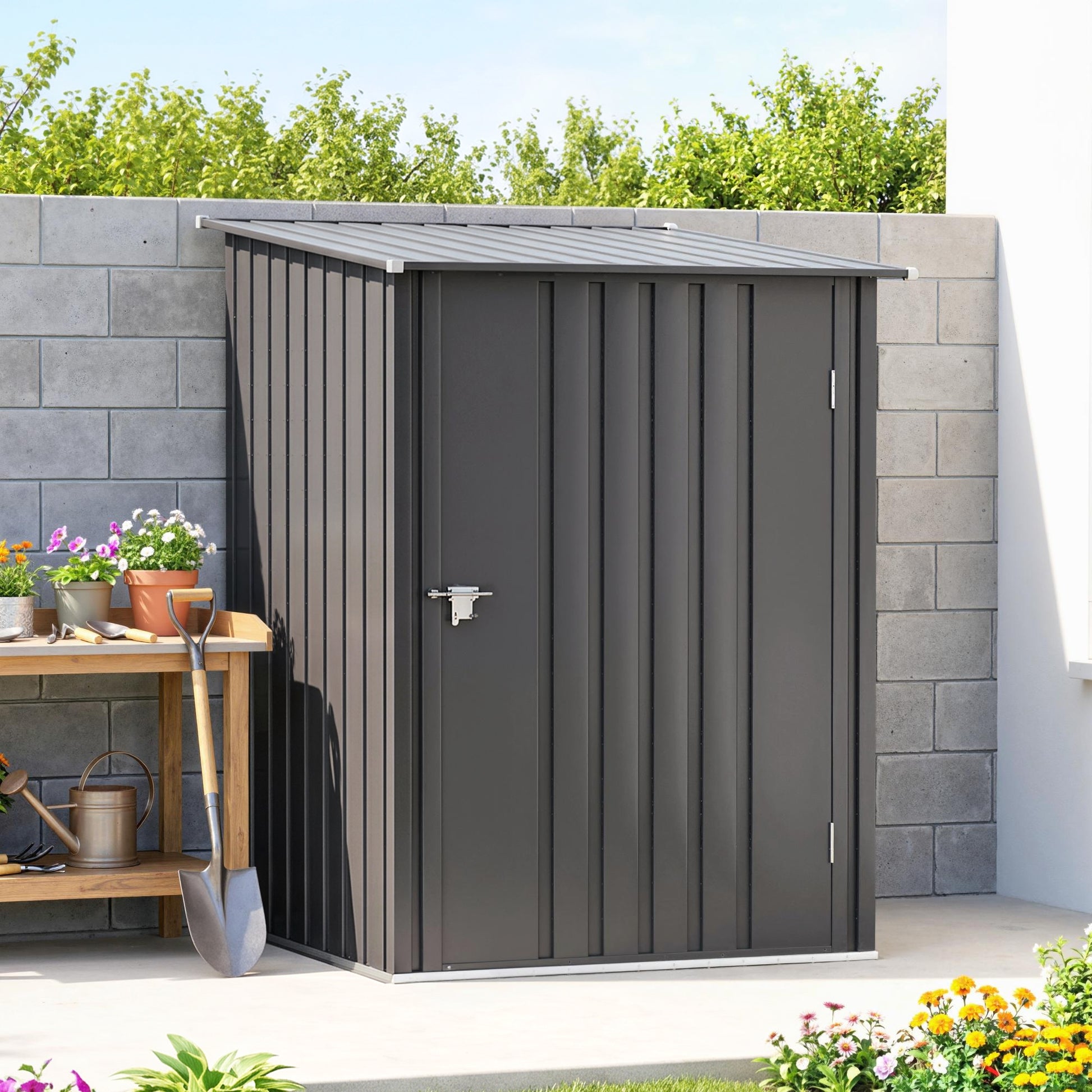 Outsunny Cobertizo De Jardín De Exterior 0,92 M² 100x103x160 Cm Gris Oscuro_4
