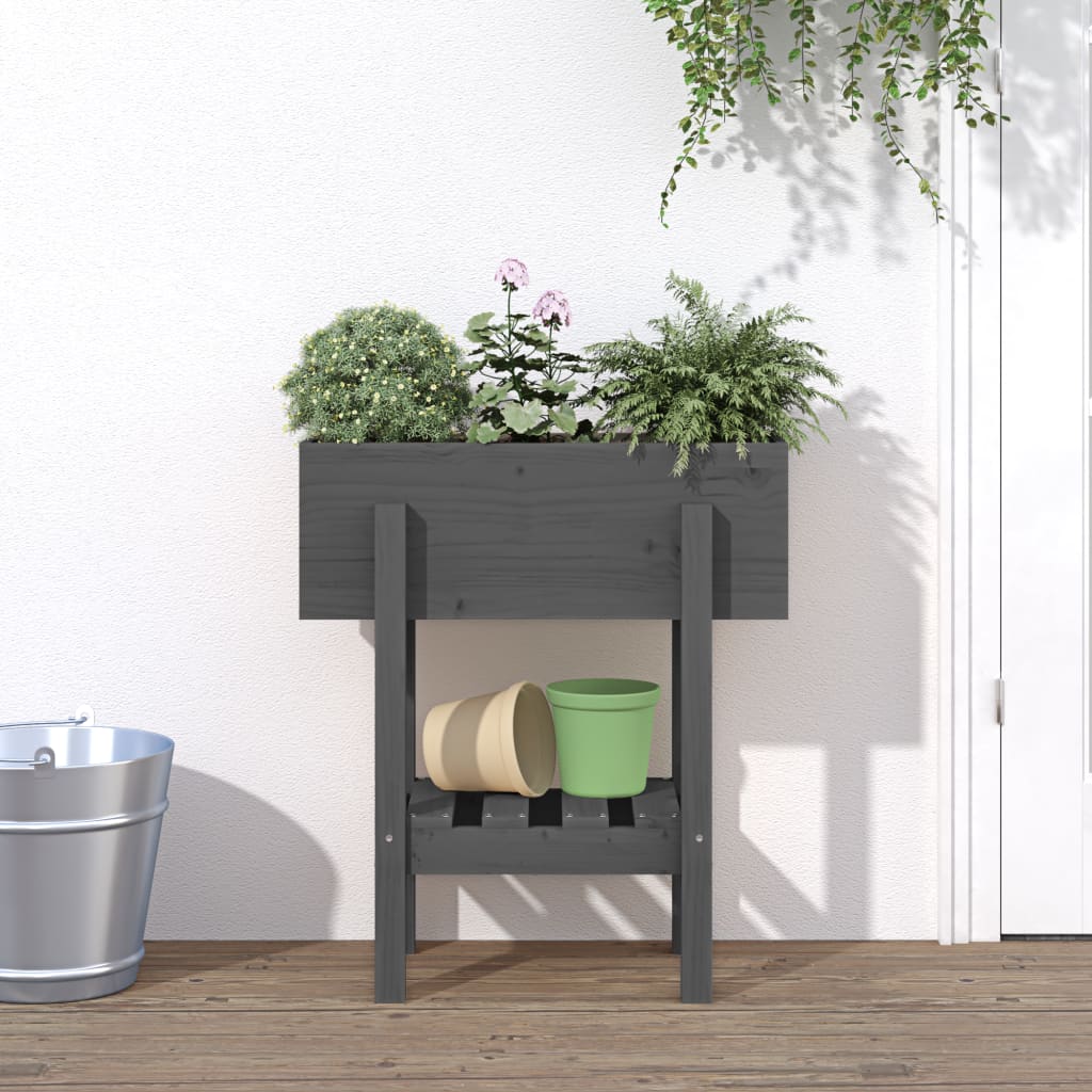 Jardinera Madera Maciza De Pino Gris 62x30x69 Cm_1