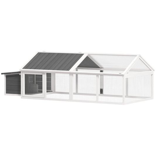 Gallinero Pawhut Madera De Abeto, Metal Blanco Y Gris 240x112.5x76 Cm_0