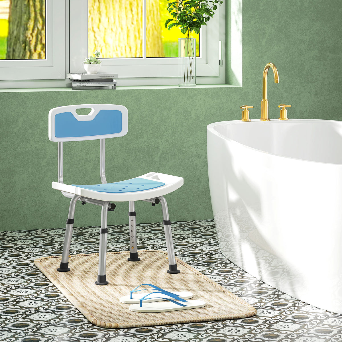 Homcom Silla Ducha Personas Mayores Con Respaldo Altura Ajustable Carga 136 Kg_1