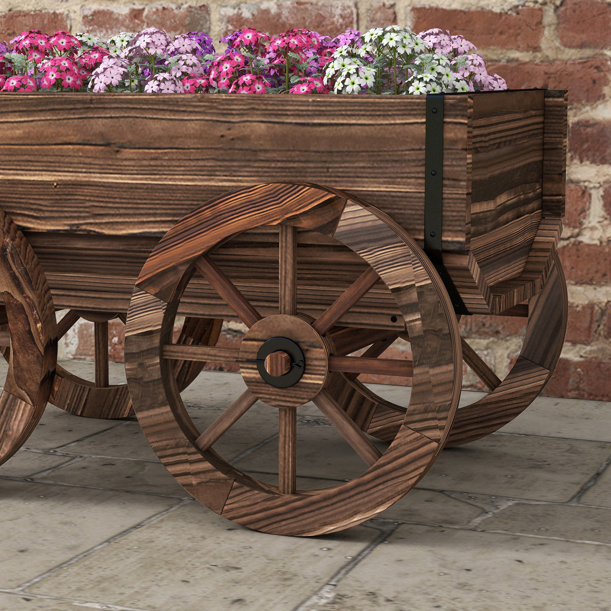 Outsunny Jardinera De Madera En Forma De Carrito 120x41x54 Cm Carbonizado_4