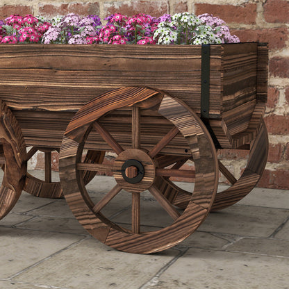 Outsunny Jardinera De Madera En Forma De Carrito 120x41x54 Cm Carbonizado_4