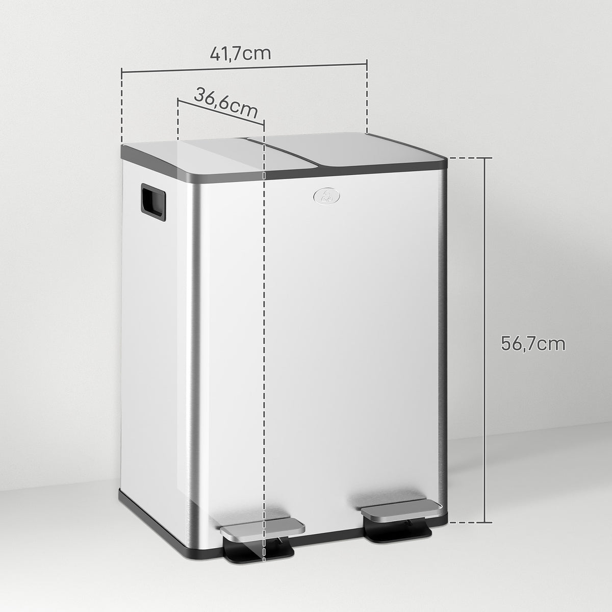 Balde De Lixo Homcom Aço Inoxidável 410 E Plástico Pp Prata 41,7x36,6x56,7 Cm_2