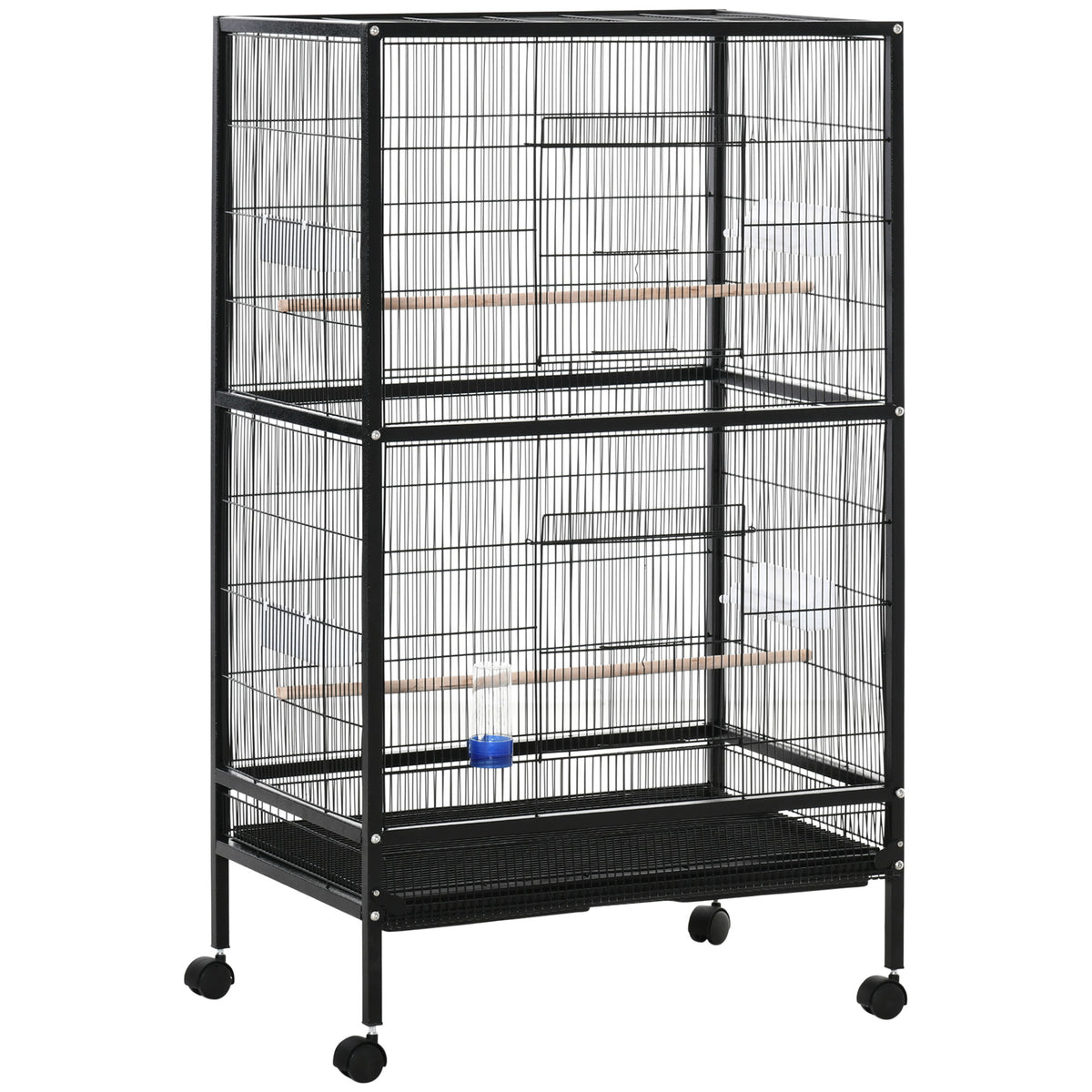 Pawhut Jaula Para Pájaros Con 4 Ruedas Con Comederos Y Bandeja 79x52x137cm Negro_0
