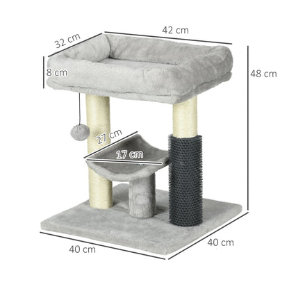 Pawhut Rascador Para Gatos Altura 48 Cm Con Plataforma En U Y Cepillo Gris_2