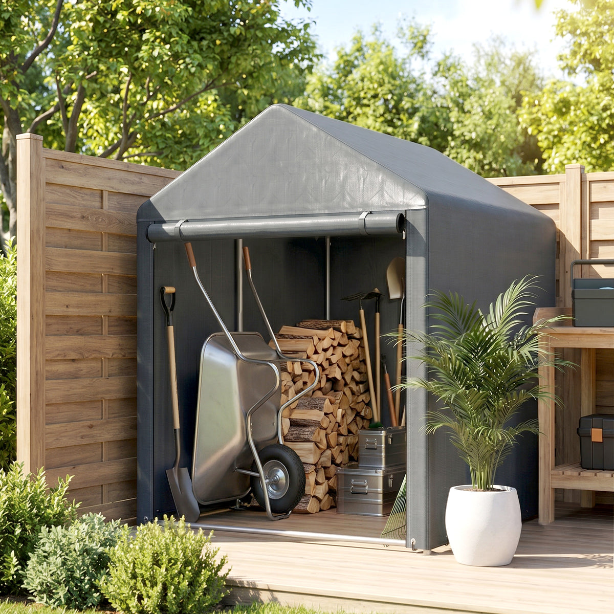 Outsunny Carpa Para Herramientas De Jardinería 1,2x1,8x1,65 M Gris Oscuro_4