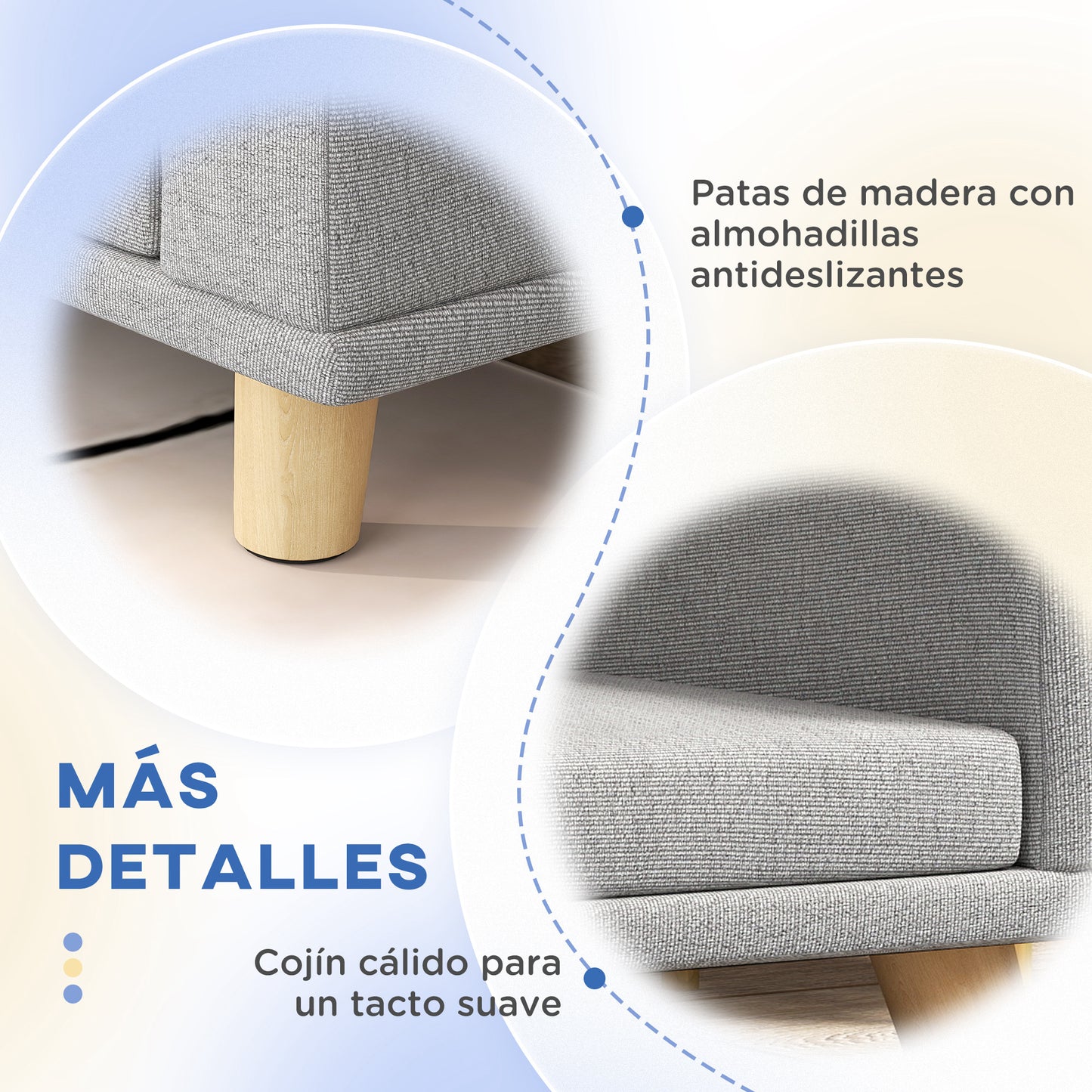 Pawhut Sofá Para Perros Grandes Con Cojín Lavable 98x67x25 Cm Gris Claro_5