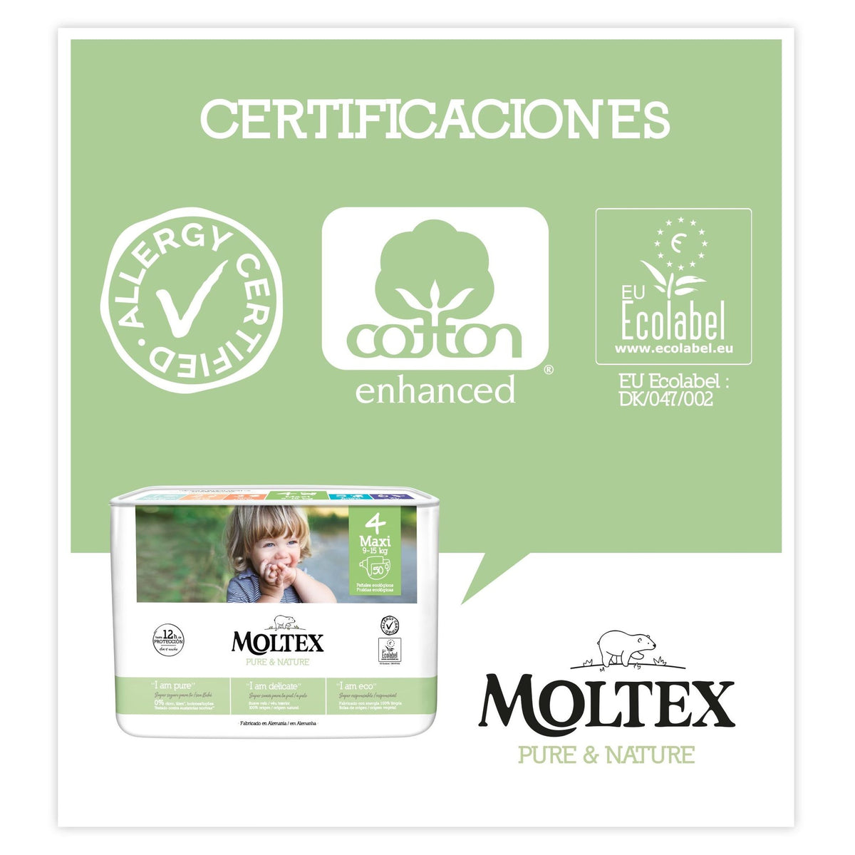 Pack ahorro Pañales T4 (9-15 kg) Moltex Pure & Nature,  200 Uds