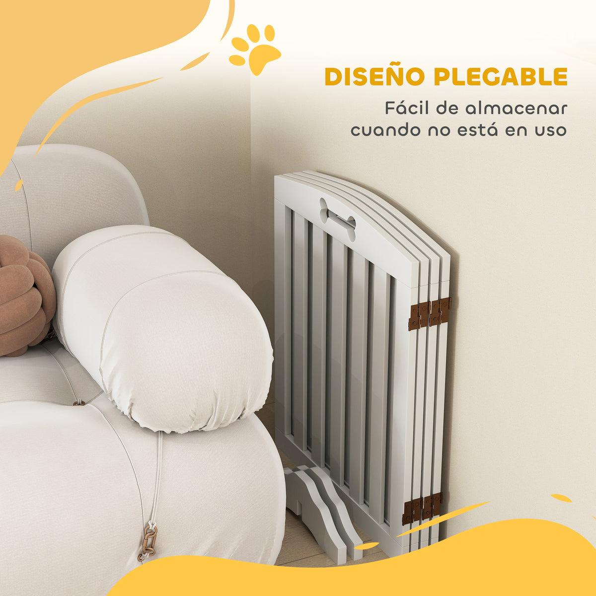 Pawhut Barrera De Seguridad Para Perros Plegable Con Pies Extraíbles Blanco_3