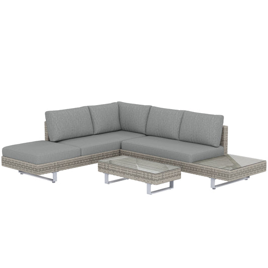 Conjunto De Jardín Outsunny Metal, Ratán Pe Gris 236x196x59 Cm_0