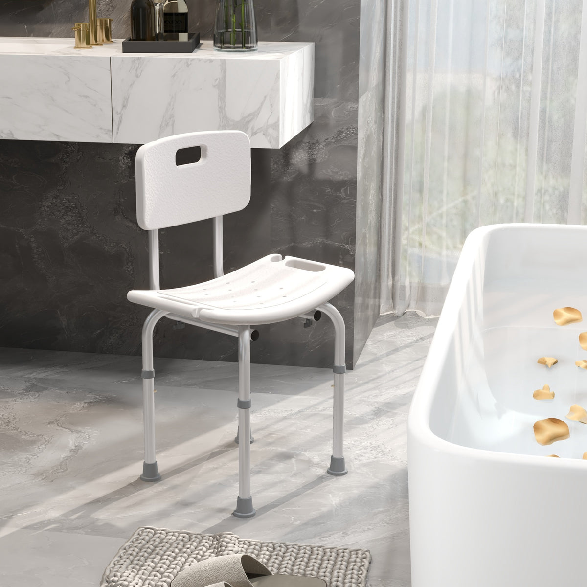 Homcom Silla Ducha Personas Mayores Con Respaldo Altura Regulable En 8 Niveles_4