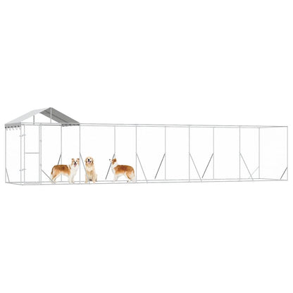 Perrera De Exterior Con Techo Acero Galvanizado Plata 10x2x2,5m_3